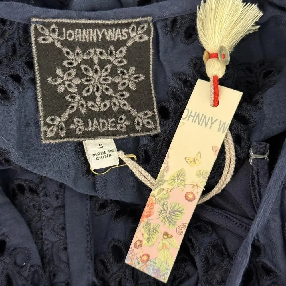 Johnny Was Jade Dress Womens Small Cotton Silk Blend Eyelet Lace Shift Boho NEW